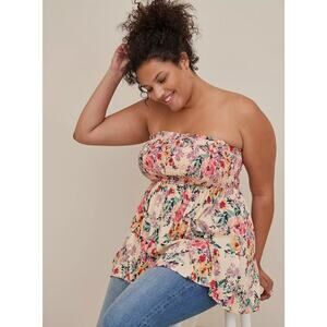 NWT Torrid Floral Hi-Lo Hem Rayon Slub Smocked Tube Top Shirt Plus Size: 5X (28)